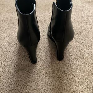 Black leather wedges